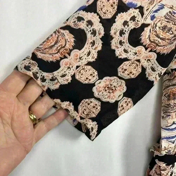 Passion Fusion Womens Mini Dress Black Cream Orange M Short Sleeves Geometric - Picture 4 of 11